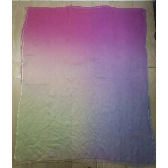Jane Woolrich Silk Beach Cover Up Poncho Shawl Wrap Scarf Ombre Multicolor